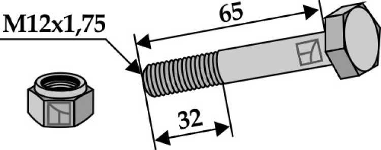 Schraube mit Sicherungsmutter - M12x1,75 - 10.9
